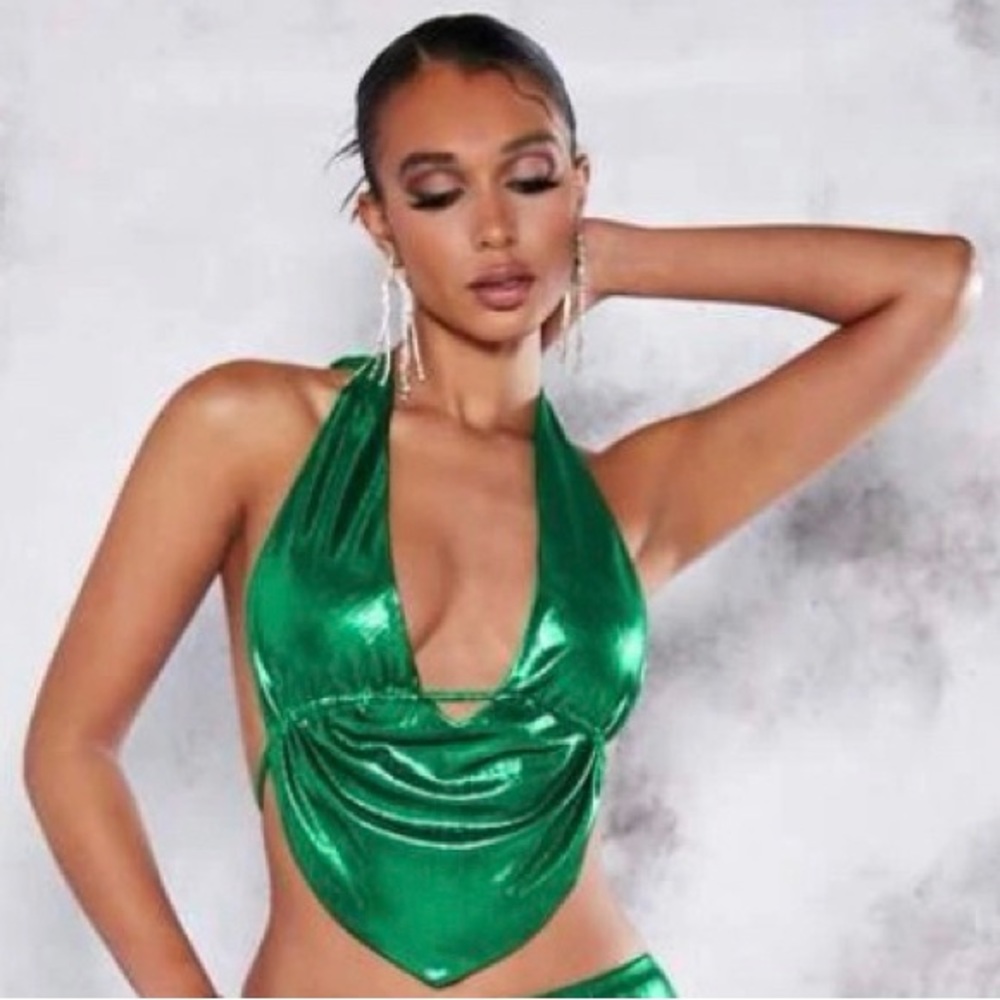 Emerald Green Metallic Halter Top NWT Size S